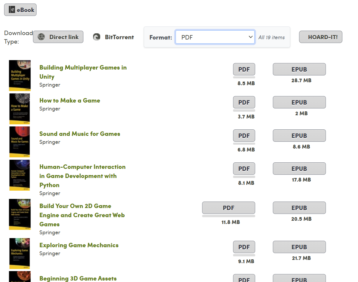 Selecting PDF format in HumbleHoarder