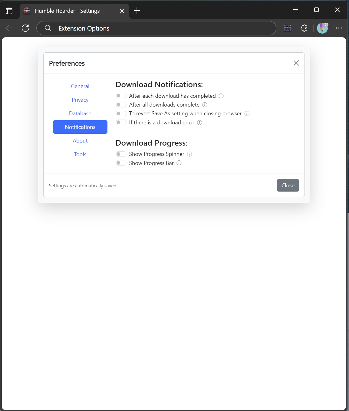 HumbleHoarder notification settings