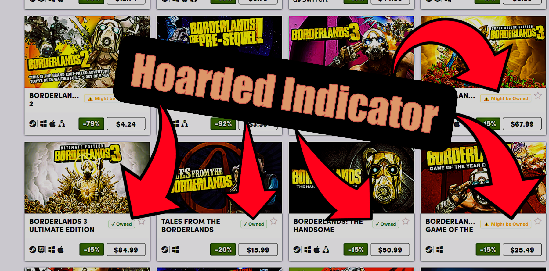 HumbleHoarder showing hoarded content indicator